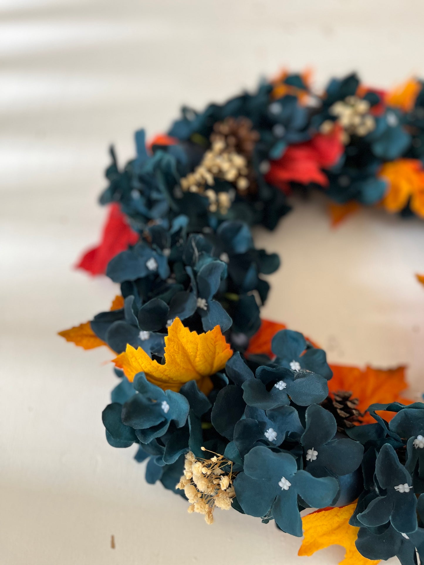 Blue hydrangea artificial wreath