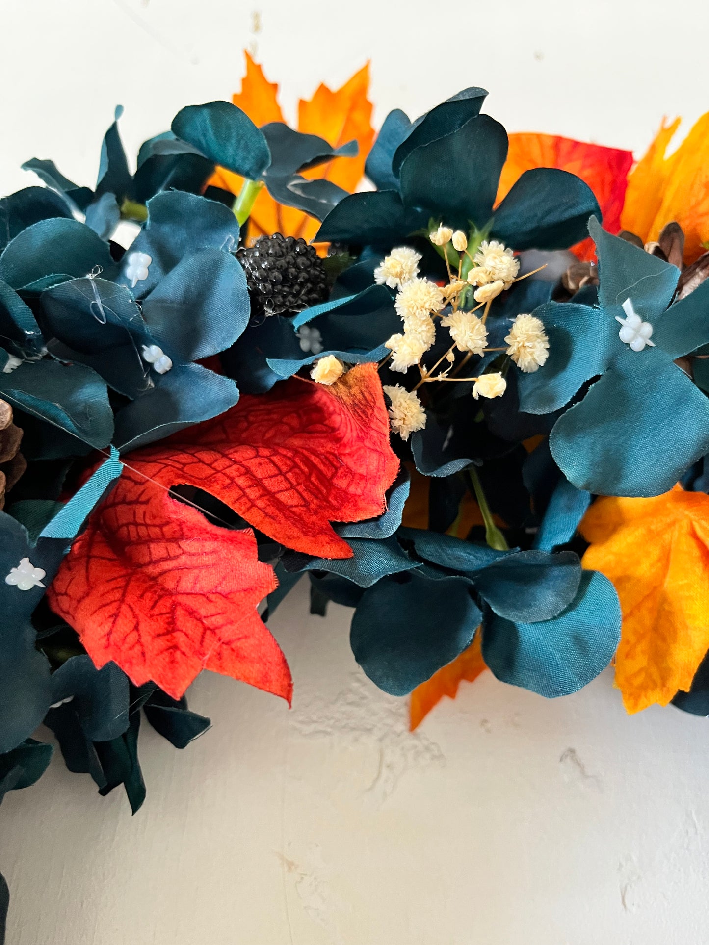 Blue hydrangea artificial wreath