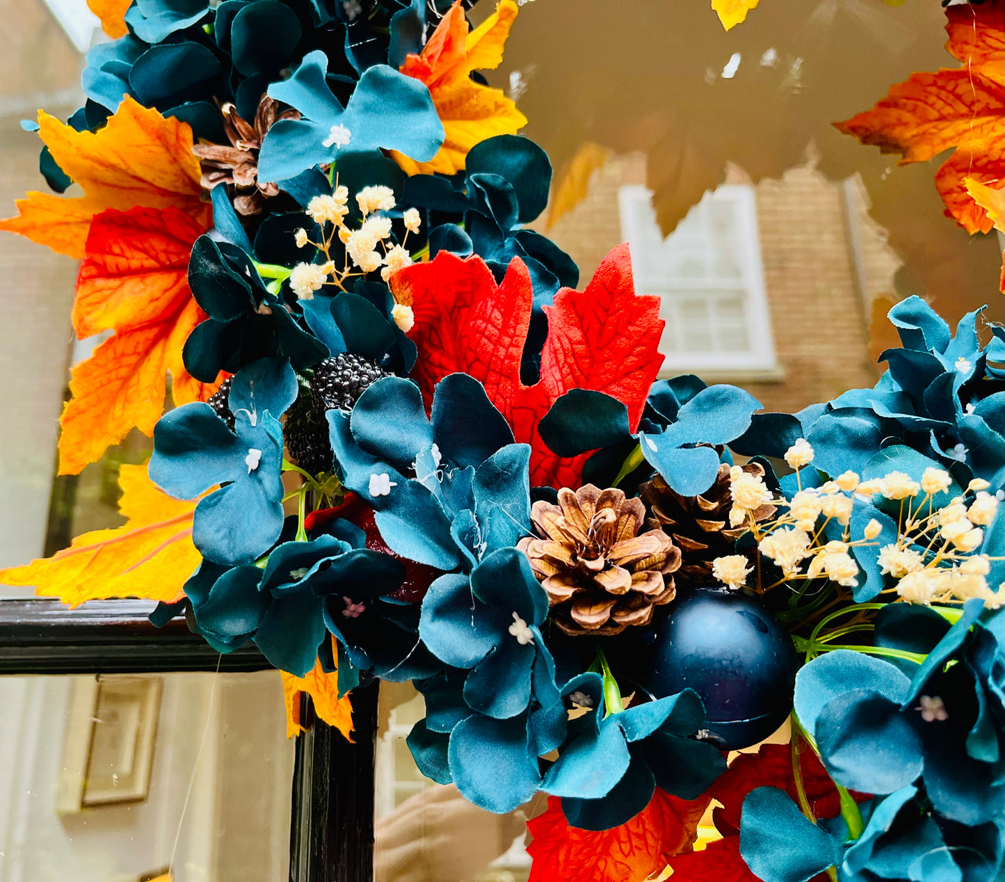 Blue hydrangea artificial wreath