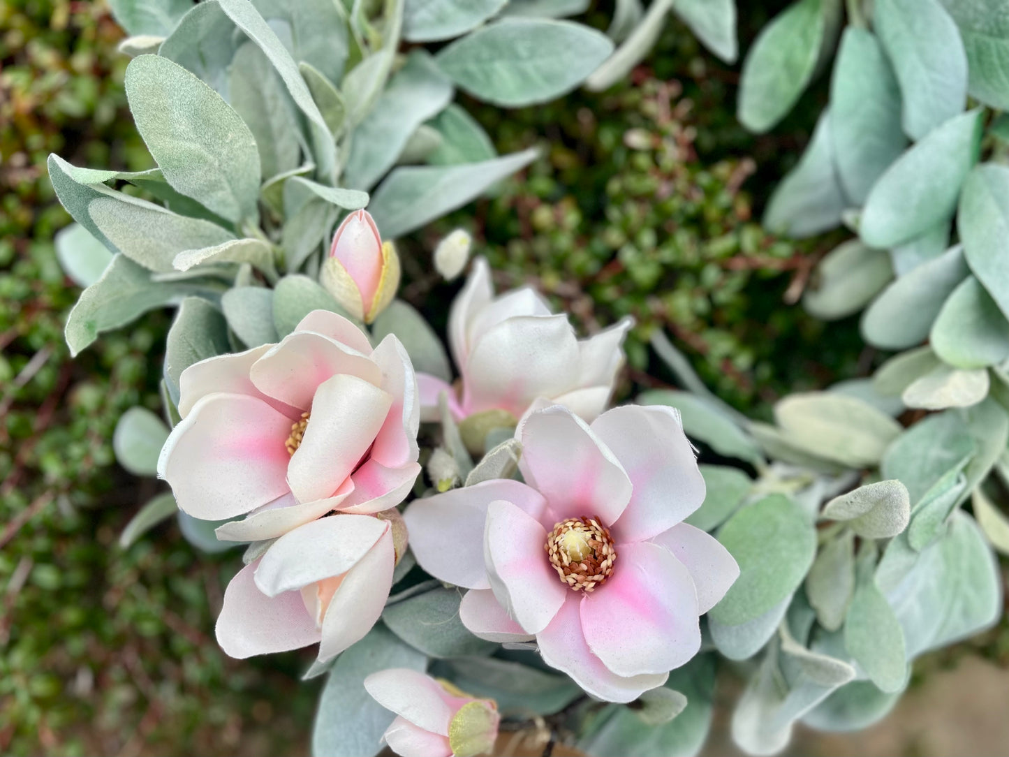 Pink magnolia artificial door wreath