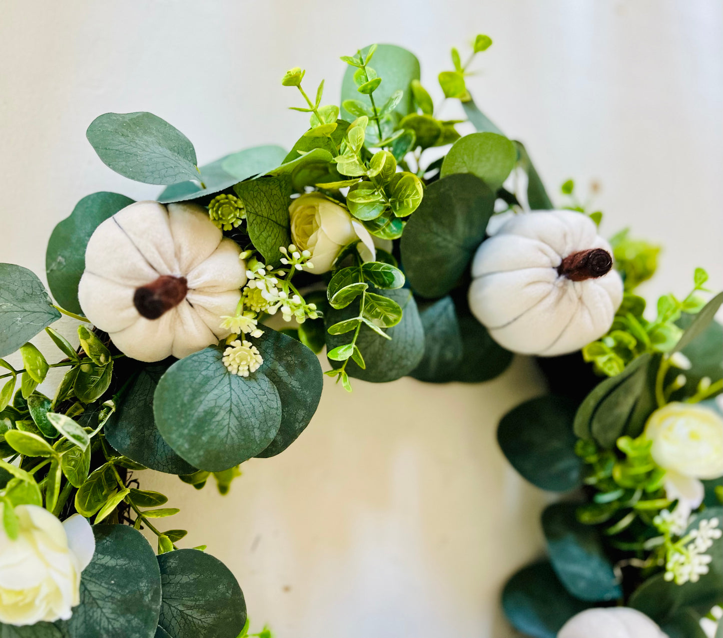 White pumpkins autumn artificial door wreath
