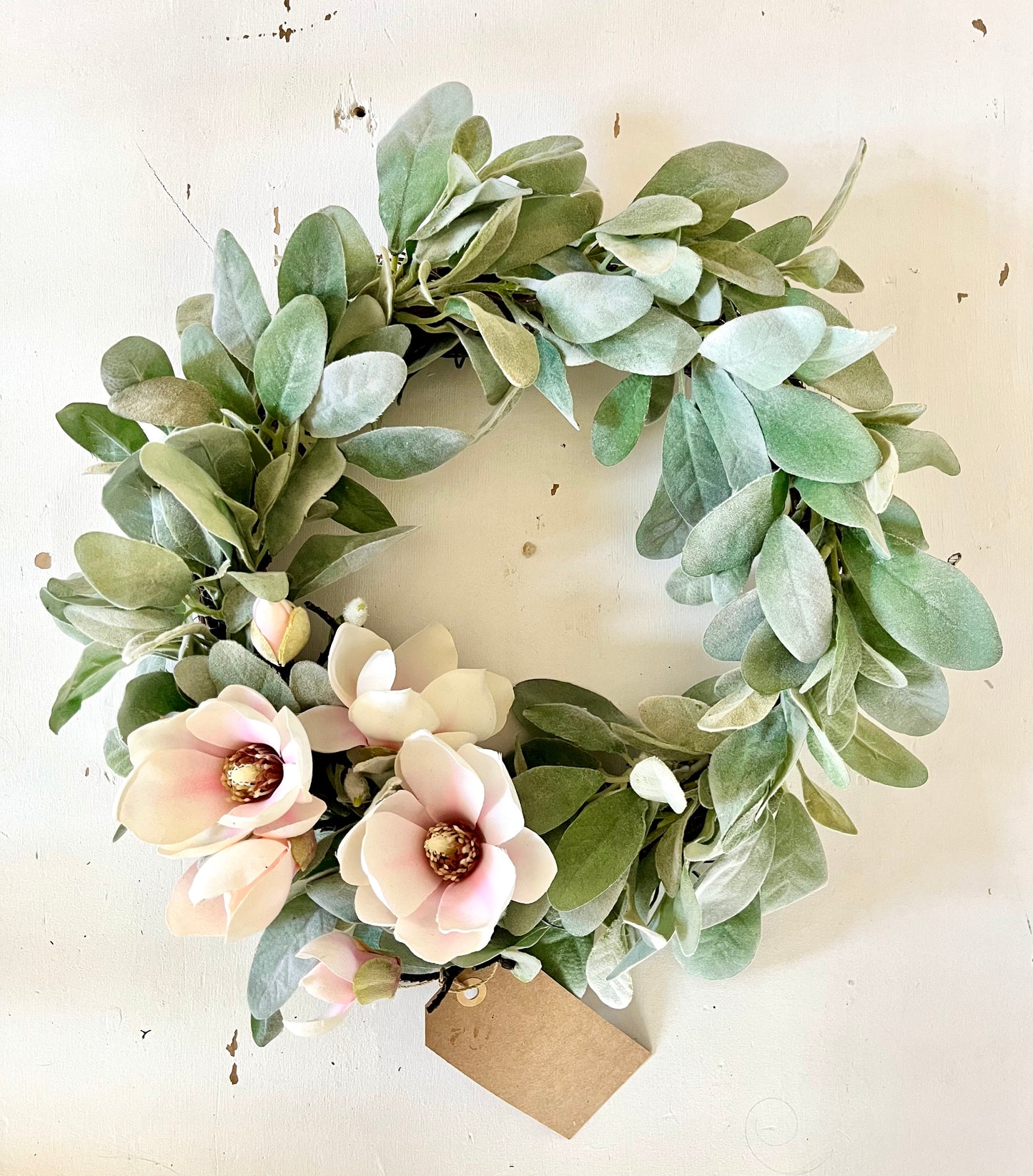 Pink magnolia artificial door wreath