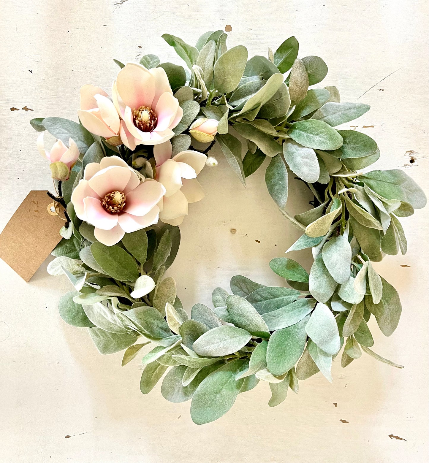 Pink magnolia artificial door wreath