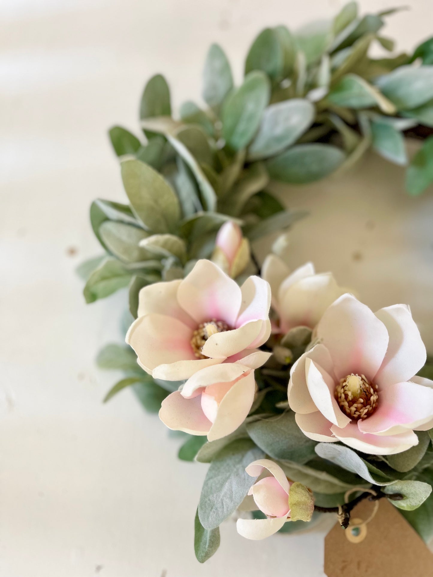 Pink magnolia artificial door wreath