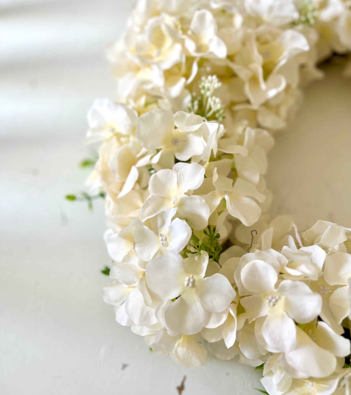 White hydrangea faux wreath