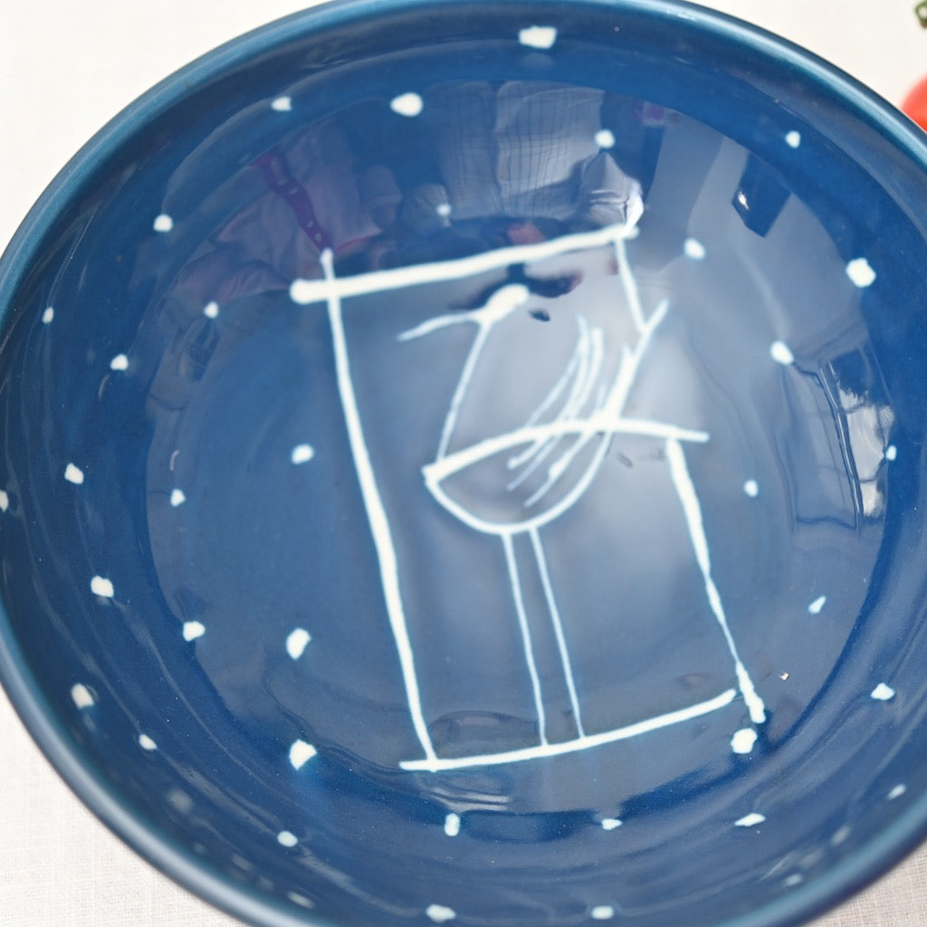 Handmade Porcelain Bird at Night Big Bowl