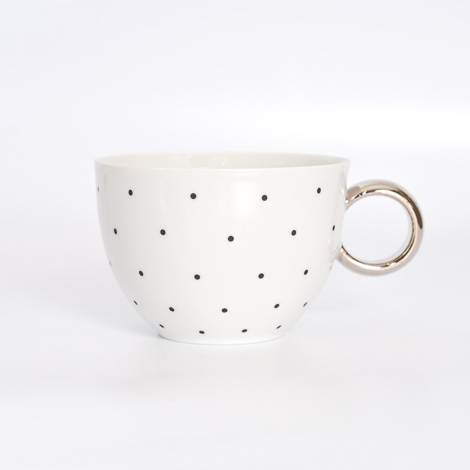Handmade Polka Dot Porcelain Cup with Saucer