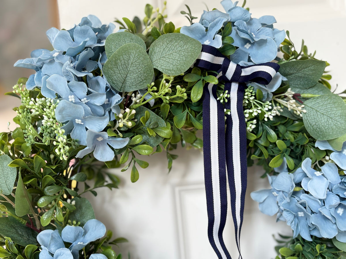 Dusty Blue Faux Hydrangea & Eucalyptus Wreath