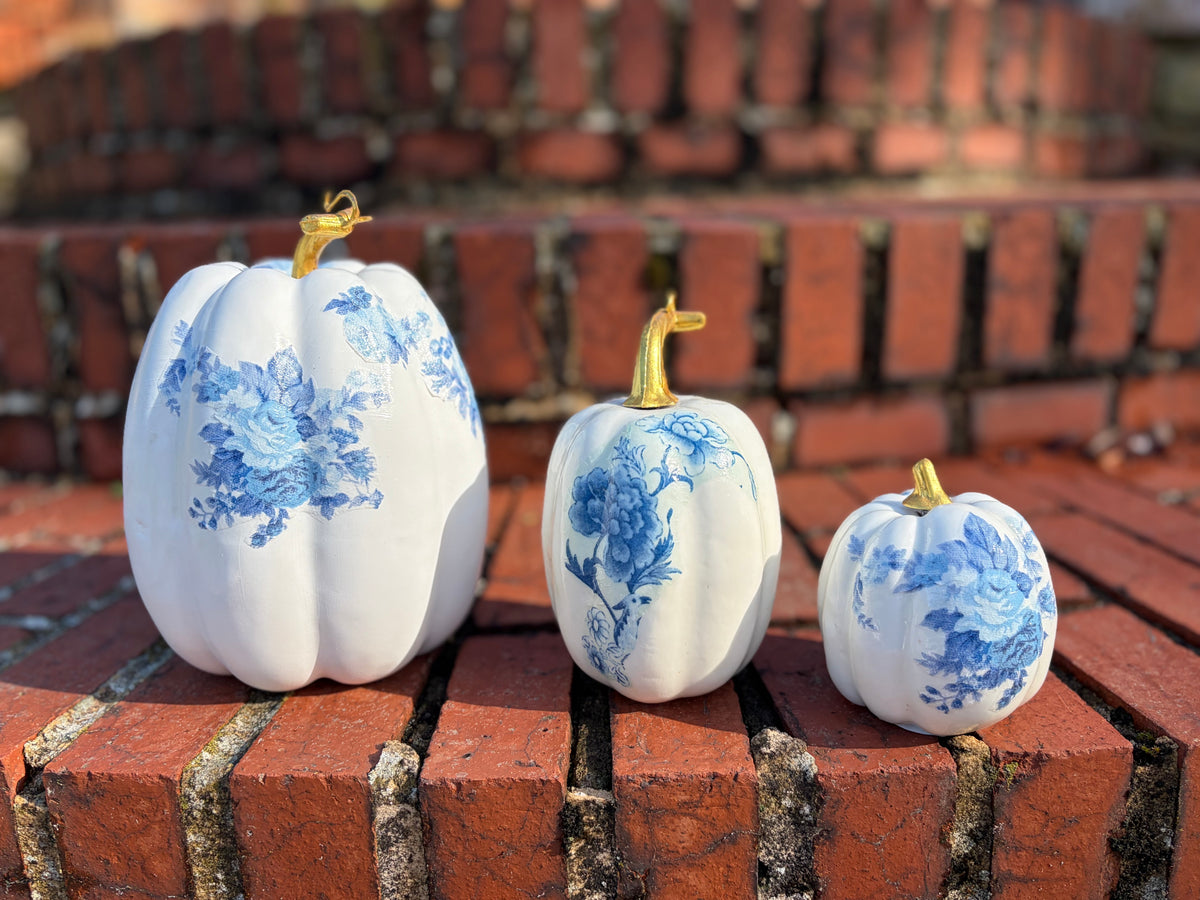 Blue & White Decoupage Pumpkins