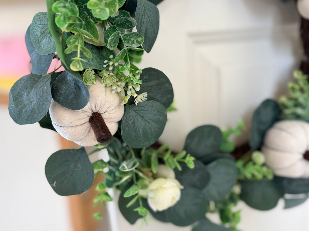 Eucalyptus & White Pumpkin Wreath