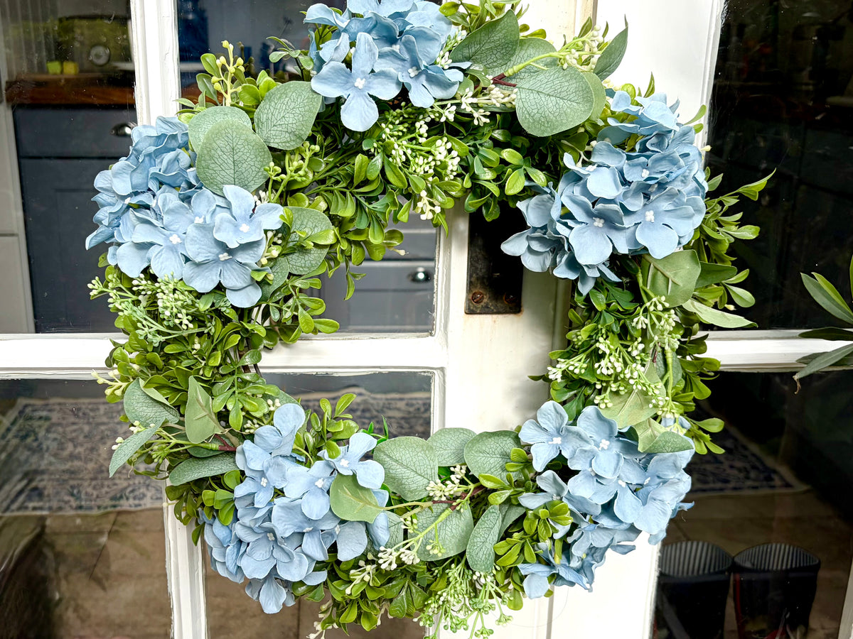 Dusty Blue Faux Hydrangea & Eucalyptus Wreath