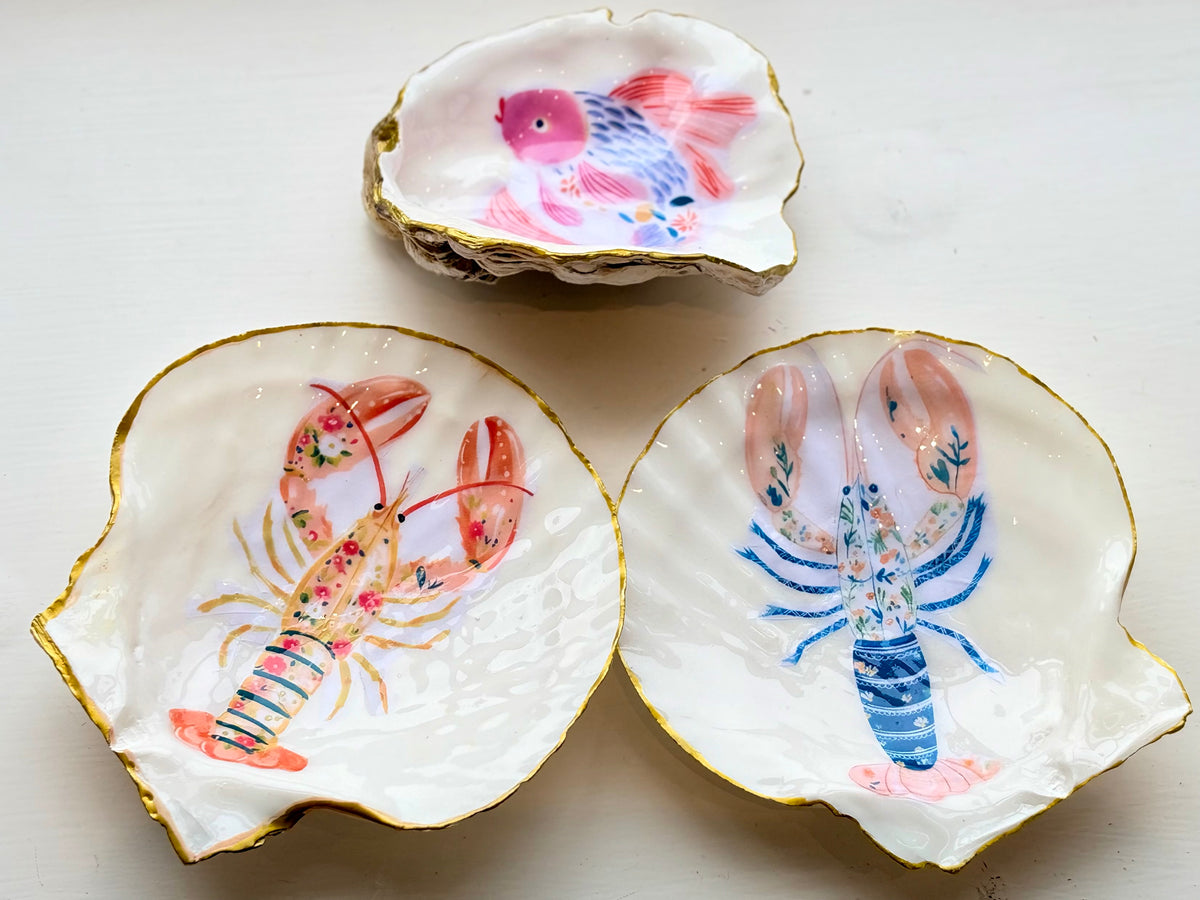 Floral Lobster Shell Trinket Dish