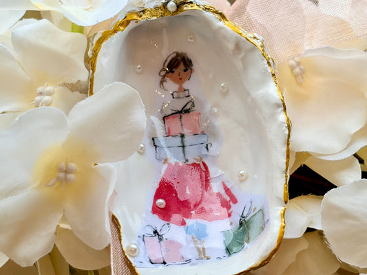 Christmas Girl with Gifts Shell Trinket Dish