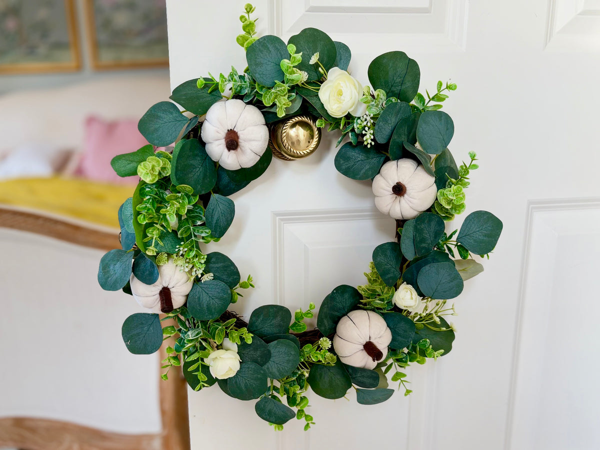 Eucalyptus & White Pumpkin Wreath