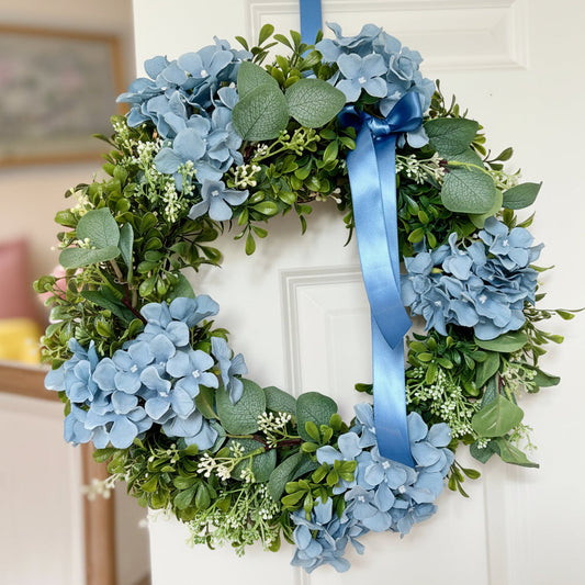 Dusty Blue Faux Hydrangea & Eucalyptus Wreath