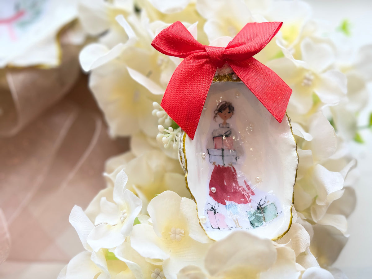 Christmas Girl with Gifts Shell Trinket Dish