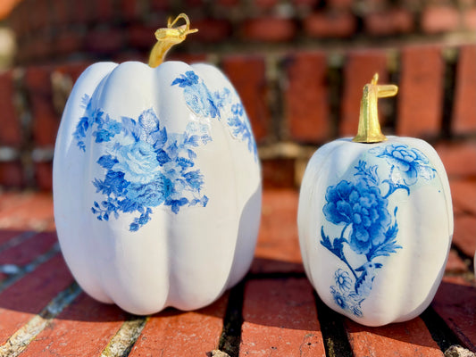 Blue & White Decoupage Pumpkins