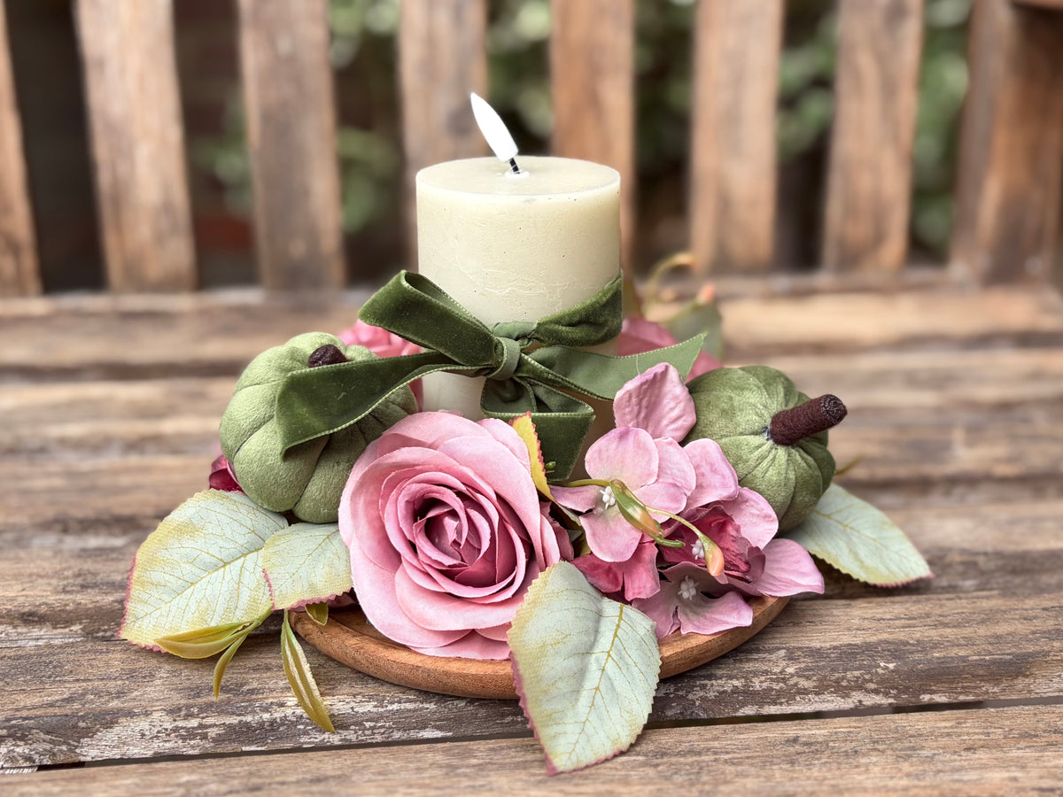 Sage Pumpkin & Rose Candle Centerpiece