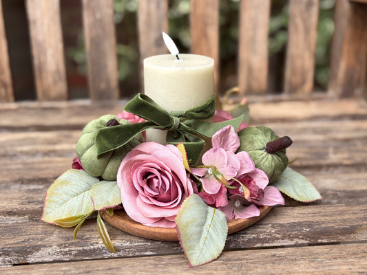 Sage Pumpkin & Rose Candle Centerpiece