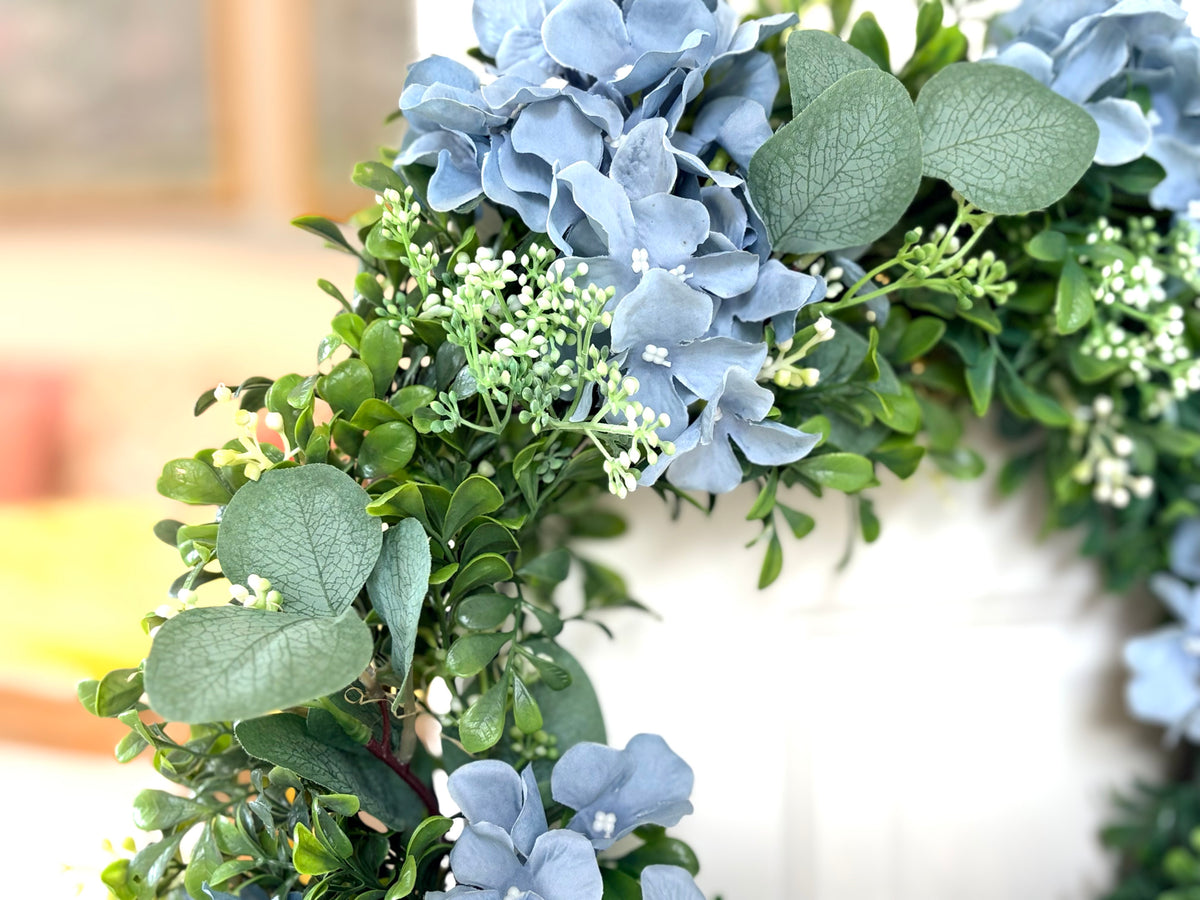 Dusty Blue Faux Hydrangea & Eucalyptus Wreath