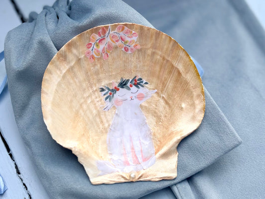 Golden Autumn Kitten Shell Trinket Dish