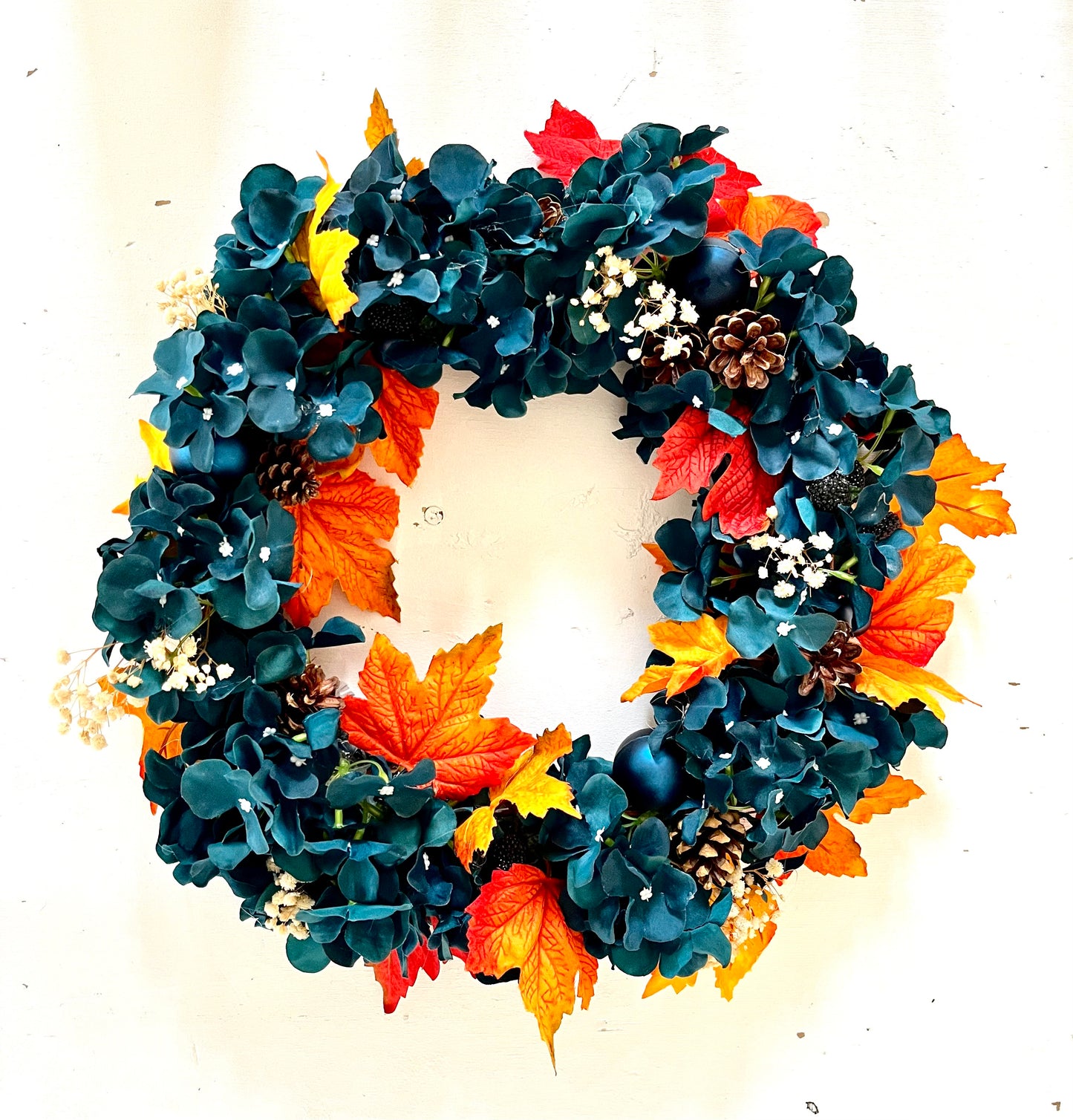 Blue hydrangea artificial wreath