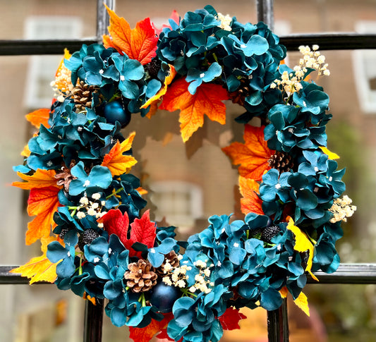 Blue hydrangea artificial wreath