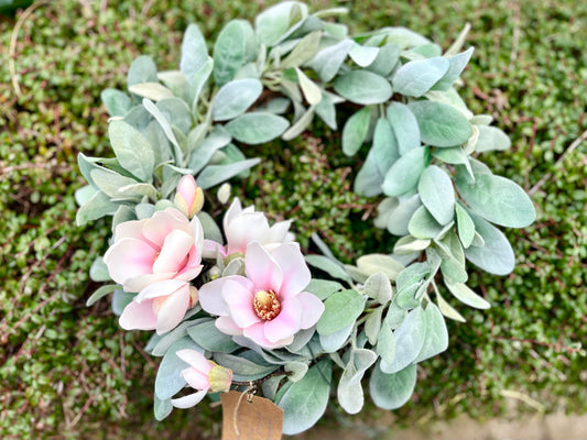 Pink magnolia artificial door wreath