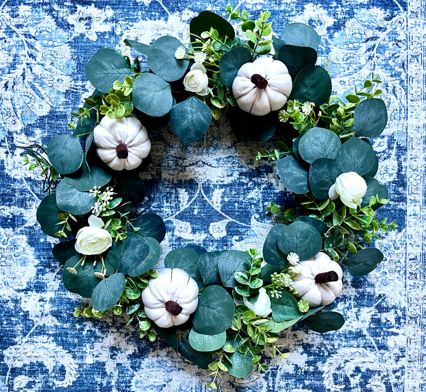 White pumpkins autumn artificial door wreath
