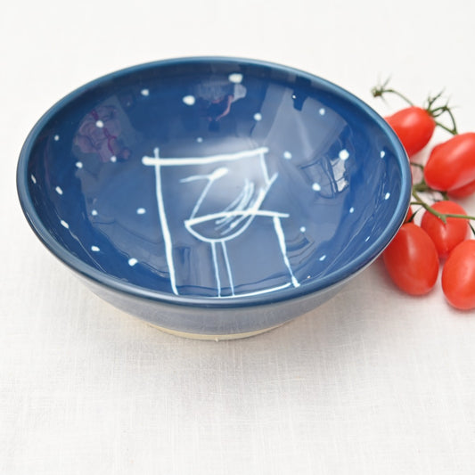 Handmade Porcelain Bird at Night Big Bowl