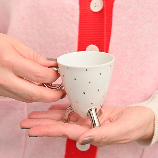 UFO - legged coffee cup with silver dots