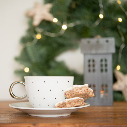 Handmade Polka Dot Porcelain Cup with Saucer