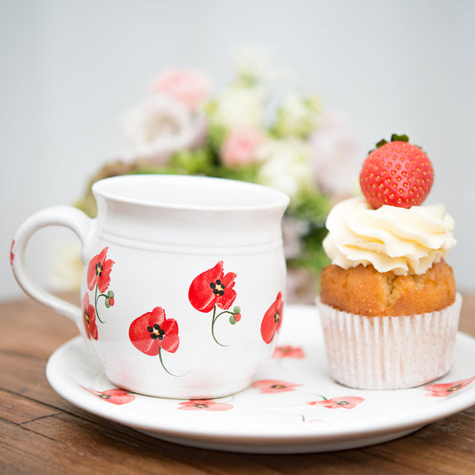 Handmade Red Poppy Ceramic Tea Cup