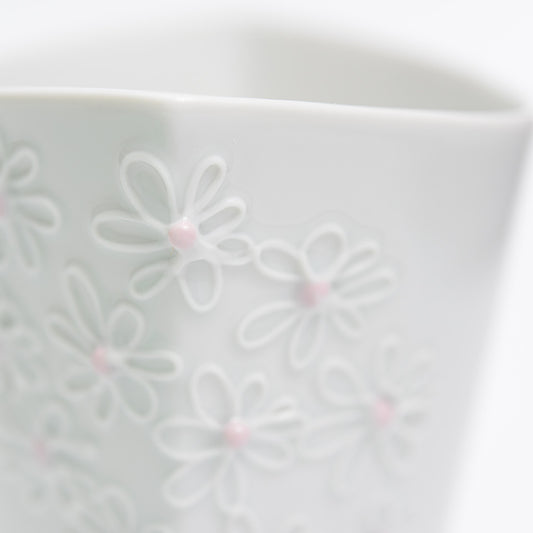 Tea cup with legs - pink flowers